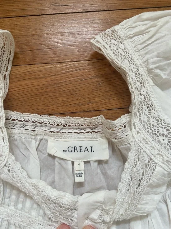 THE GREAT White Lace-Trim Cotton Blouse - Picture 2 of 3